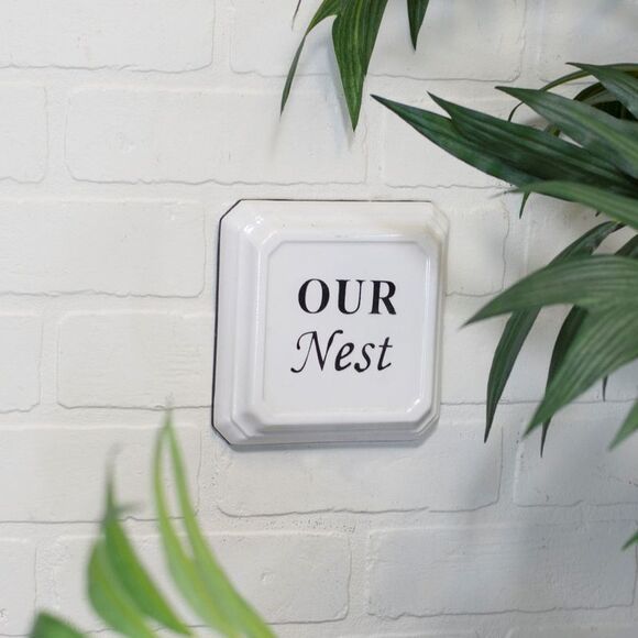 Our Nest Enameled Metal Wall Plaque Black and White - Picture 3 of 6